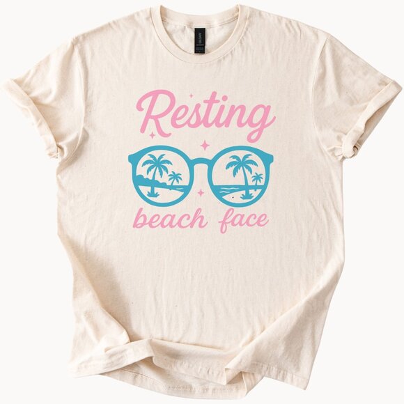 Resting Beach Face graphic tee with tropical sunglasses and palm trees - Picture 1 of 6